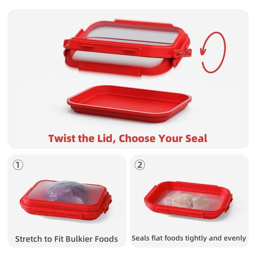 Mage Crab 2 Pack Silicone Food Fresh-Keeping Storage Containers with Lid, Dual-Shape Design, BPA-Free, Leakproof Lock Clips, Versatile Fridge Storage Containers, Space Saving & Expandable