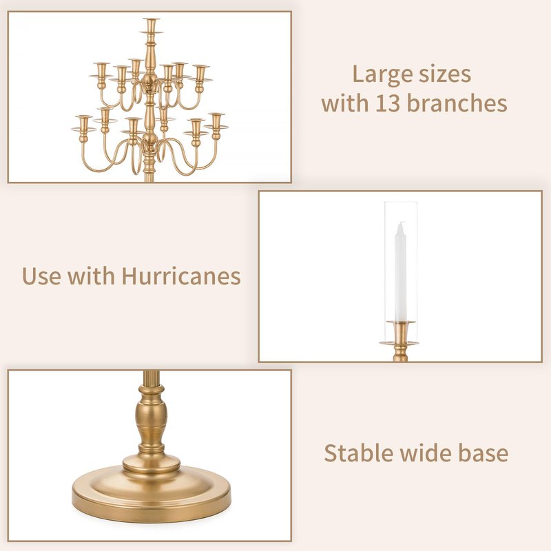 Sziqiqi Candelabra Candle Holder for Wedding: 51in Tall Candelabra 13 Branches Gold Candle Holders for Candlesticks Wedding Centerpiece Table Decorations