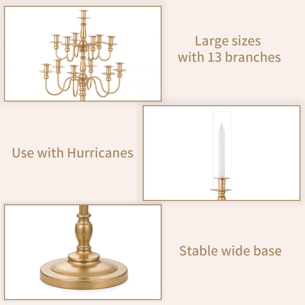 Sziqiqi Candelabra Candle Holder for Wedding: 51in Tall Candelabra 13 Branches Gold Candle Holders for Candlesticks Wedding Centerpiece Table Decorations