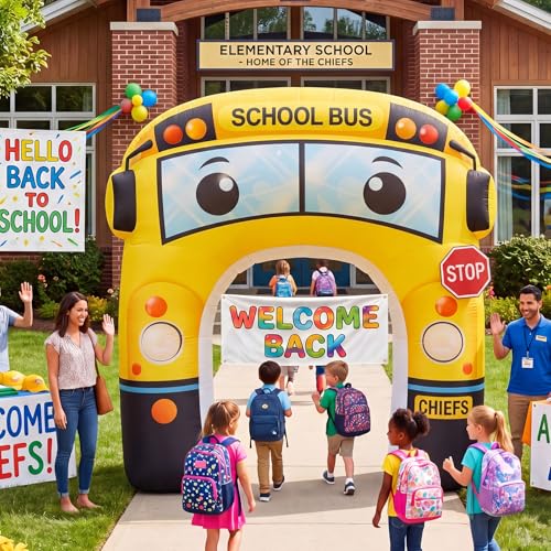 8ft Back to School Bus Inflatable Archway with 5 LED Lights & Welcome Banner