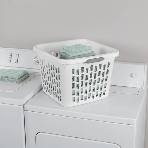 1.5 Bushel Square Plastic Laundry Basket by [Brand Name] - BPA-Free, Sturdy & Stackable, White with 2 Comfort Grip Handles