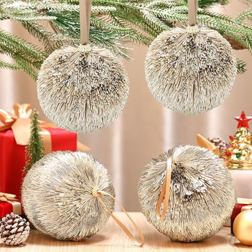 Champagne Gold Christmas Ornaments - 4 Large 6-Inch Holiday Tree Balls