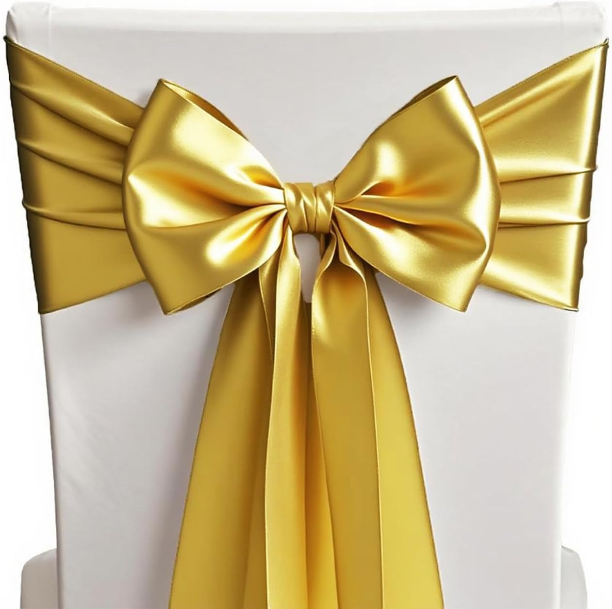 Wedding Satin Gold Chair Sashes by [Brand Name] - 50 Pack Fitted Ribbons for Party Decor | 7x108 Inches