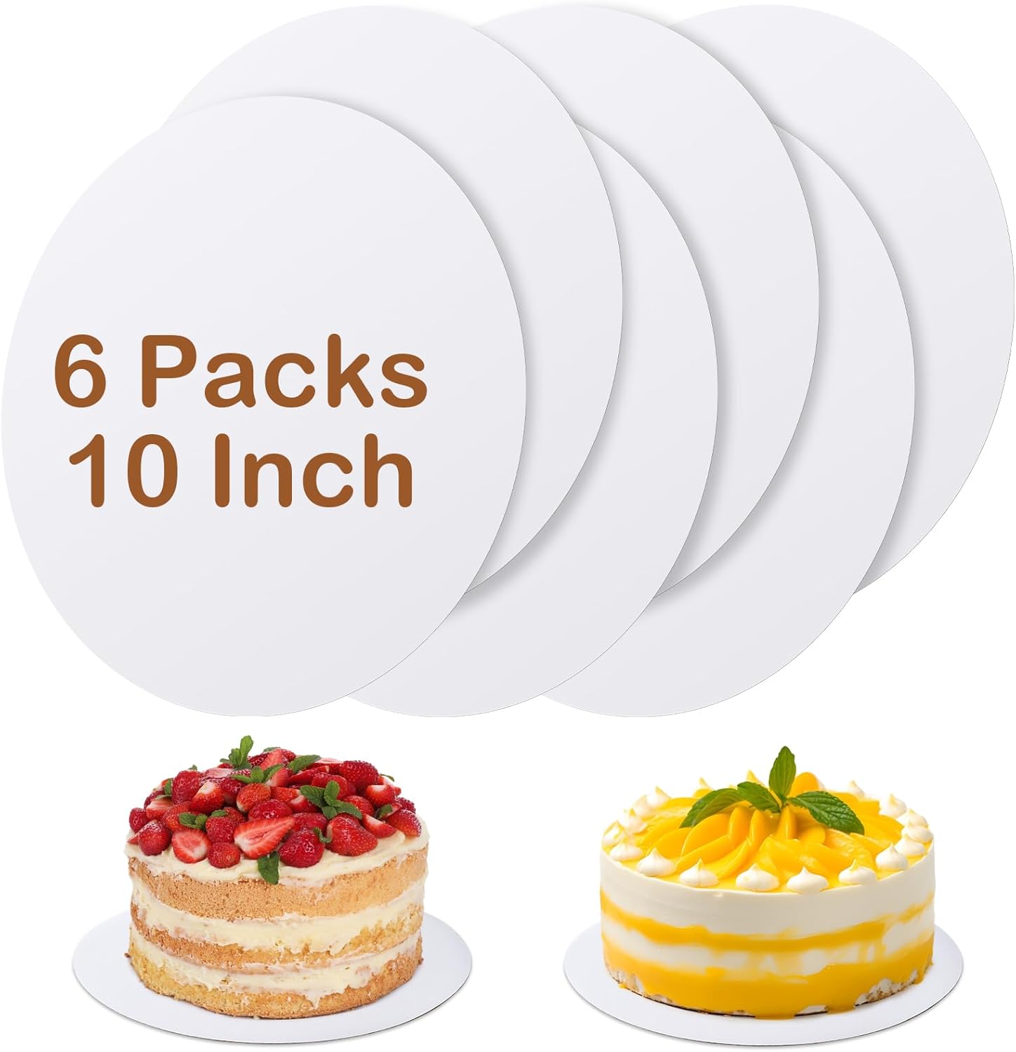 6 Pcs White Cake Boards by [Brand Name] - 10 Inch Round, Waterproof & Oil-Proof for Weddings, Birthdays, Desserts