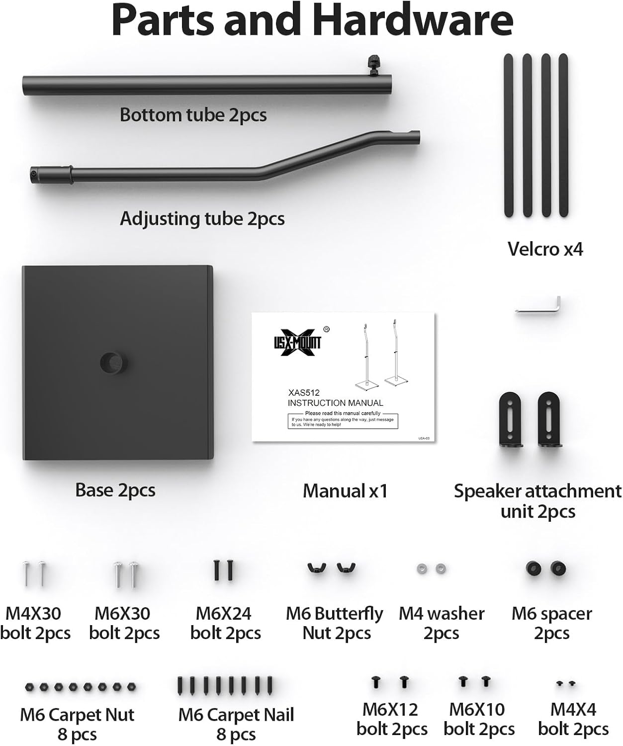 USX MOUNT Universal Speaker Stands - Height Adjustable 30" to 39" for Satellite & Bookshelf Speakers | Supports Up to 11 lbs (Pair)