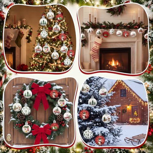 HyDren Farmhouse Christmas Ornaments 40-Pack - 8 Rustic Designs for Tree Decoration