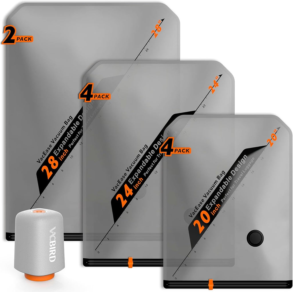 Vacbird Rechargeable Wireless Pump | 10-Pack Portable Vacuum Storage Bags for Travel & Home