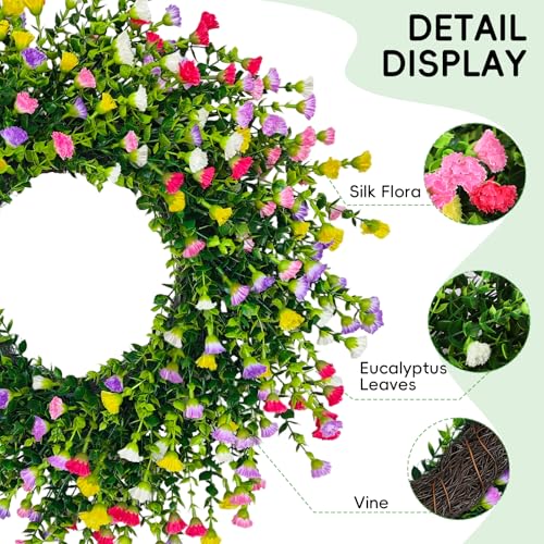 22-Inch Artificial Floral Wreath for Front Door - Colorful Spring Farmhouse