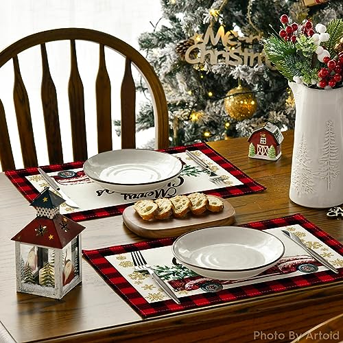 Artoid Mode Red & Black Buffalo Plaid Christmas Placemats Set of 2, 12x18