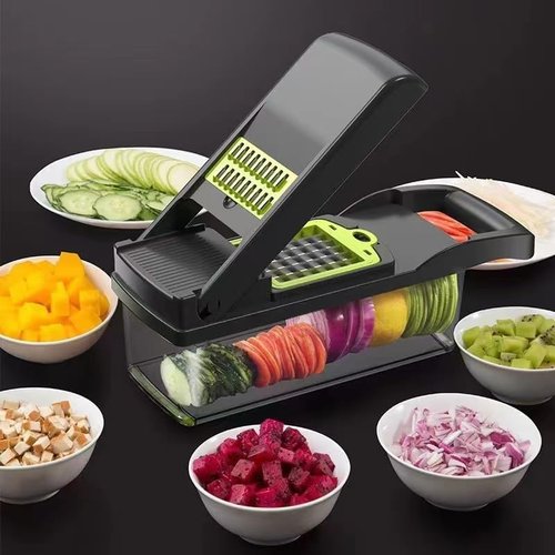 LSLCQW Vegetable Chopper: 16 in 1 Food Chopper - Onion Vegetable Slicer Cutter Dicer, Veggie Cutter with Container, 7 Blades, Kitchen Gadgets for Carrot Salad Garlic Potato Slicer (Grey)