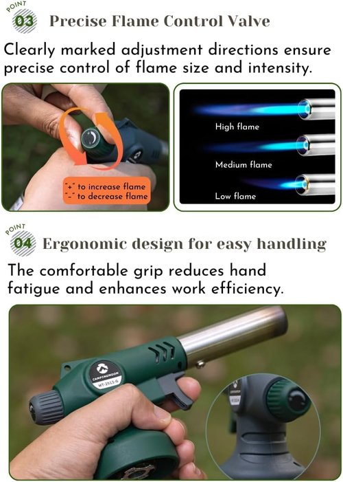 CAMPINGMOON Butane Torch - High Power Kitchen Blow Torch for Cooking | Green MT-2913-G