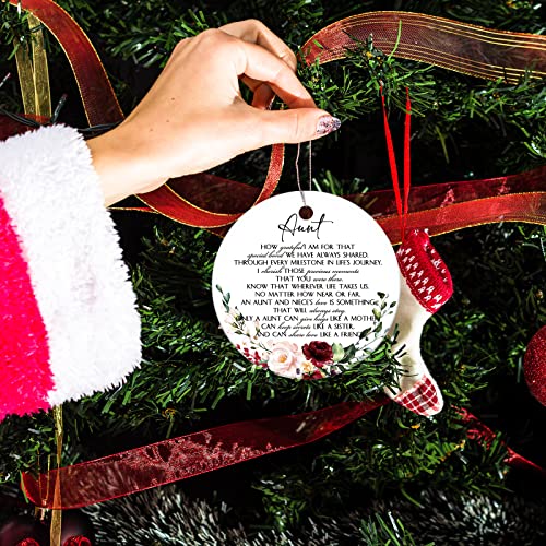 Patelai Christmas Ornament for Aunt – Ceramic Round 2.99in with Snowflake & Positive Words