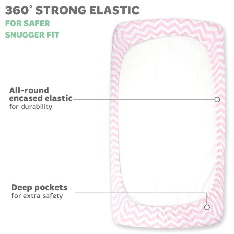 Cradle Sheets Fitted 18 x 36 – Compatible with Arms Reach Co Sleeper Clear Vue, Cambria, Mini Ezee Bassinets – Fits Without Bunching Mattress – Snuggly Soft Jersey Cotton – Pink – 2 Pack