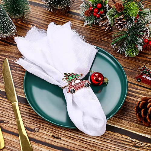 FEKIDO Red Truck Christmas Napkin Rings Set of 6 - Holiday Table Decor
