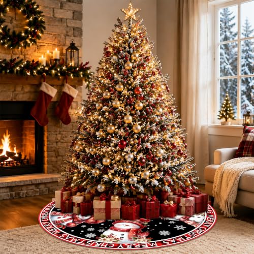Snowman Christmas Tree Skirt 48 Inch Festive Holiday Home Decor - Winter Winter Holiday Decoration for Christmas Tree - FARMNALL