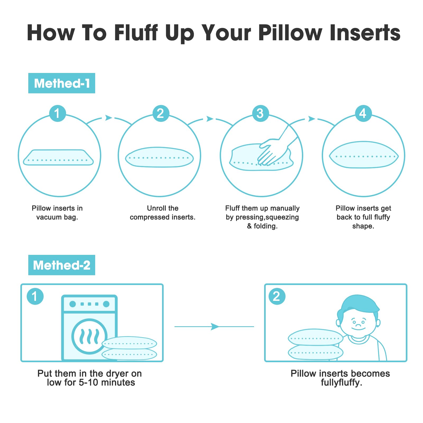 WINGLAM，Throw Pillow Inserts,Decorative Stuffer Pillows，Sham Stuffer，White，2 Pack，34x34 Inches, Hypoallergenic，Polyester,Ultra Soft，Lightweight Down Alternative,Square(2)