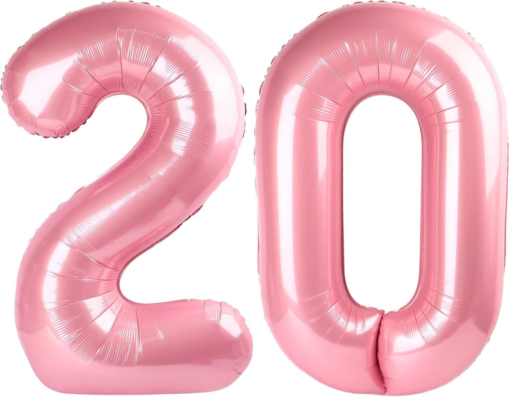 Number Pastel Pink Balloons - 40 Inch Large Foil Balloon for 20th Birthday Celebrations