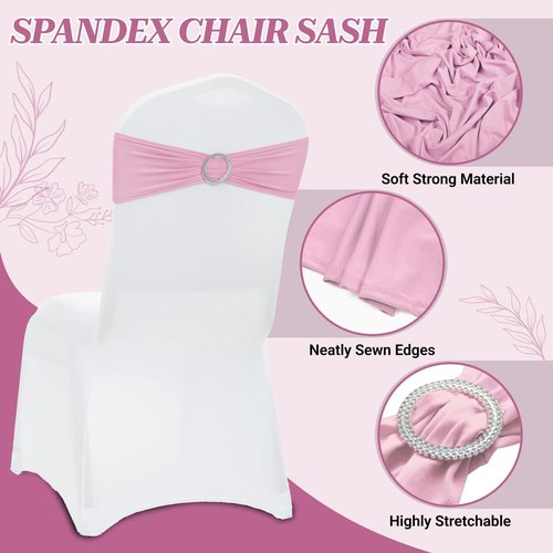 MDS Spandex Chair Sashes - 125 Pack of Blush Pink Elastic Stretch Bands with Buckle Slider for Weddings