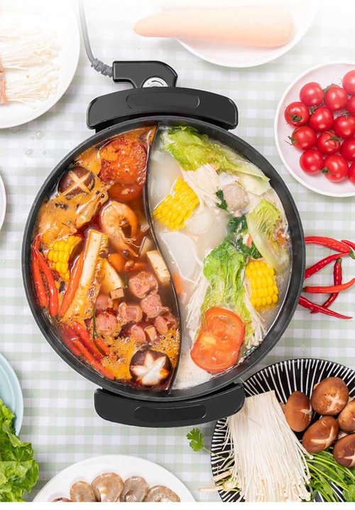 Electric Griddle Skillet Shabu Shabu Hot Pot Nonstick Cooking Frying Pan 2 Flavor Wok Fast Rapid Heat (Divided)
