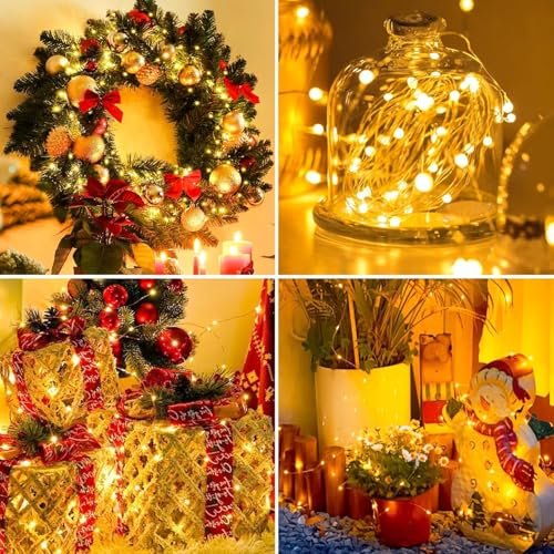 YOEEN 24 Pack Battery Operated Fairy Lights 7ft 20 LED Warm White Twinkle String Lights Waterproof Silver Wire for Wedding Party and Christmas