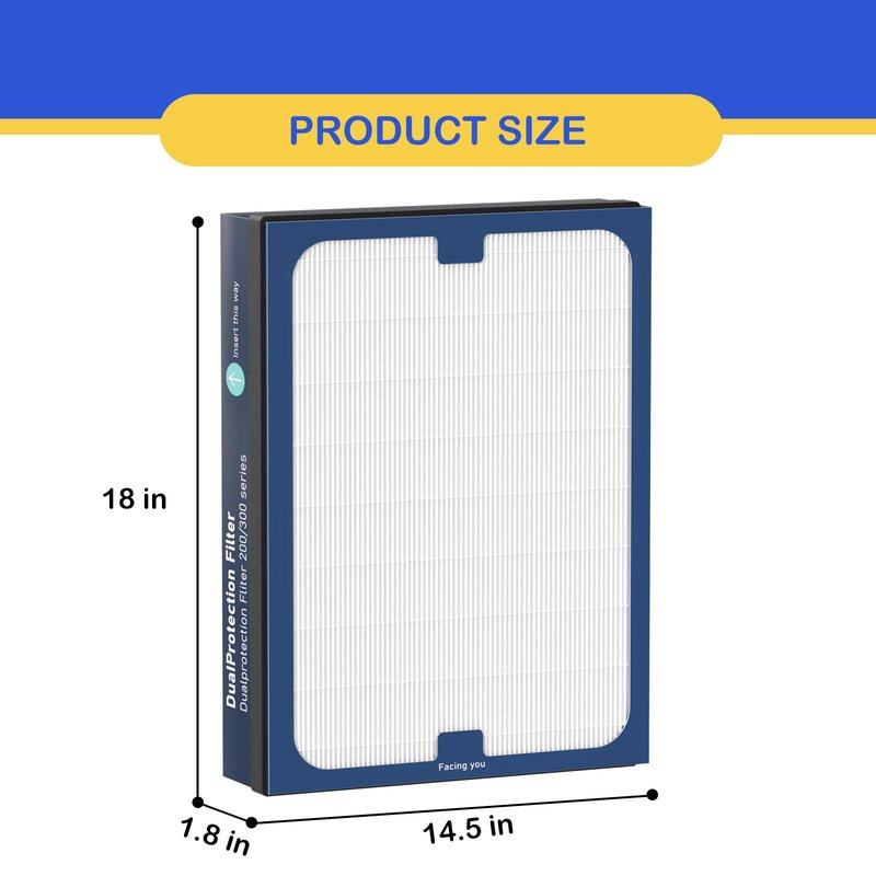 Classic 200/300 Series DualProtection Filter Replacement Compatible with Blueair 200/300 Series, for 200, 201, 203, 205, 210, 215, 250, 270, 280i, 303 Models, True HEPA with Activated Carbon, 2 Pack
