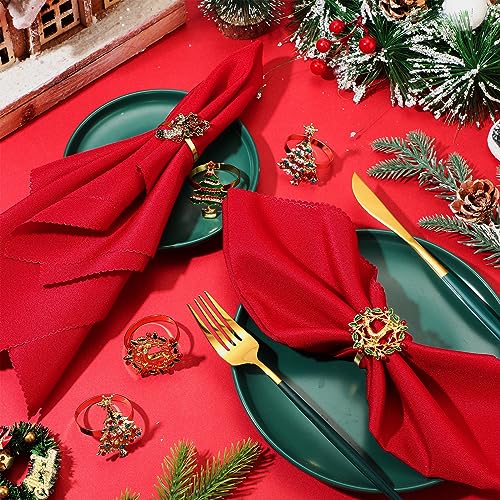 EBOOT 16 PCS Christmas Cloth Napkin & Ring Set with Xmas Tree Elk Stocking