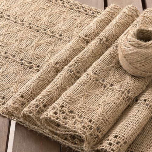 Boho Macrame Table Runner - Rustic Woven Cotton Linen (12 x 36 in)