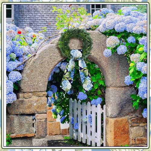 Blue Hydrangea Wreath Sash for Front Door - 4.5" x 56" Spring Decor Ribbon