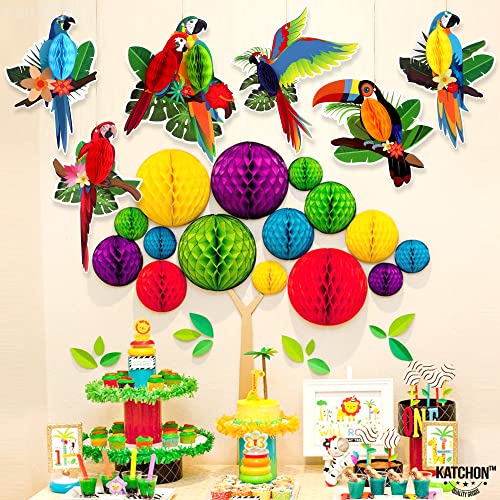 Large Tropical Bird Honeycomb Cutouts - 9x7.7 Inch Hanging Parrot Decor (6 Pack)