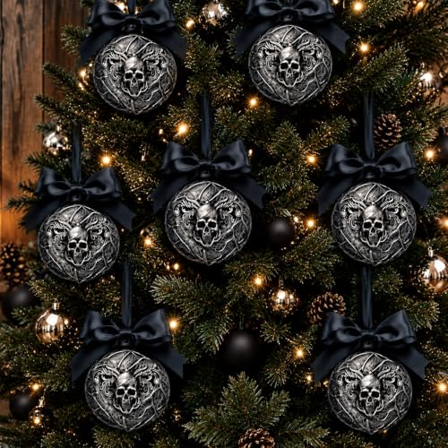 12 Black Gothic Skull Christmas Ornaments Halloween Tree Decorations