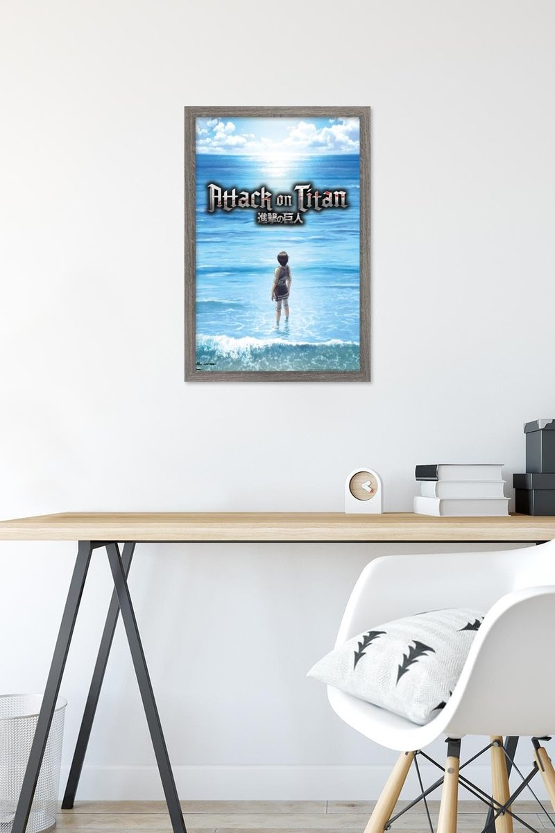 Attack on Titan: Season 3 - Ocean Wall Poster, 22.4L" x 14.7W", Gray Framed Version