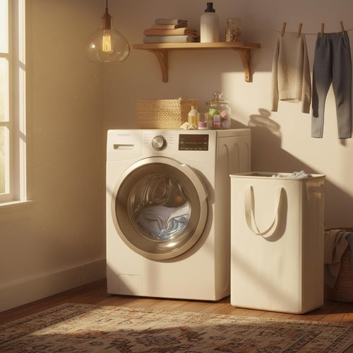 Efluky Slim Laundry Basket - Collapsible Narrow Hamper with Handles | 12.7 Gallons (48L) Beige