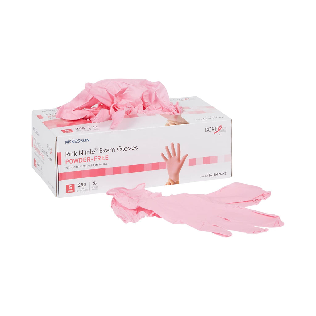McKesson Pink Nitrile Exam Gloves - Powder-Free, Latex-Free, Ambidextrous, Textured Fingertips, Non-Sterile - Size Medium, 250 Count, 1 Box