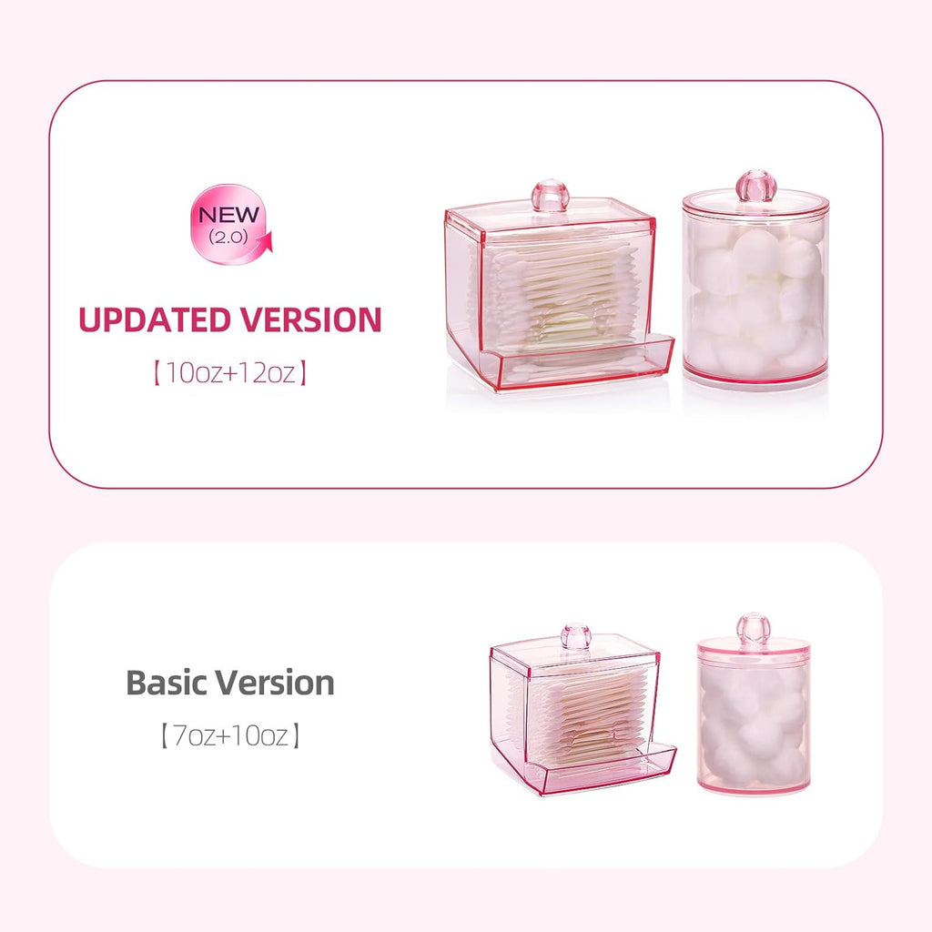 Tbestmax Cotton Swab Dispenser - Stylish Pink Apothecary Jar for Cotton Balls & Floss Picks | 10 oz