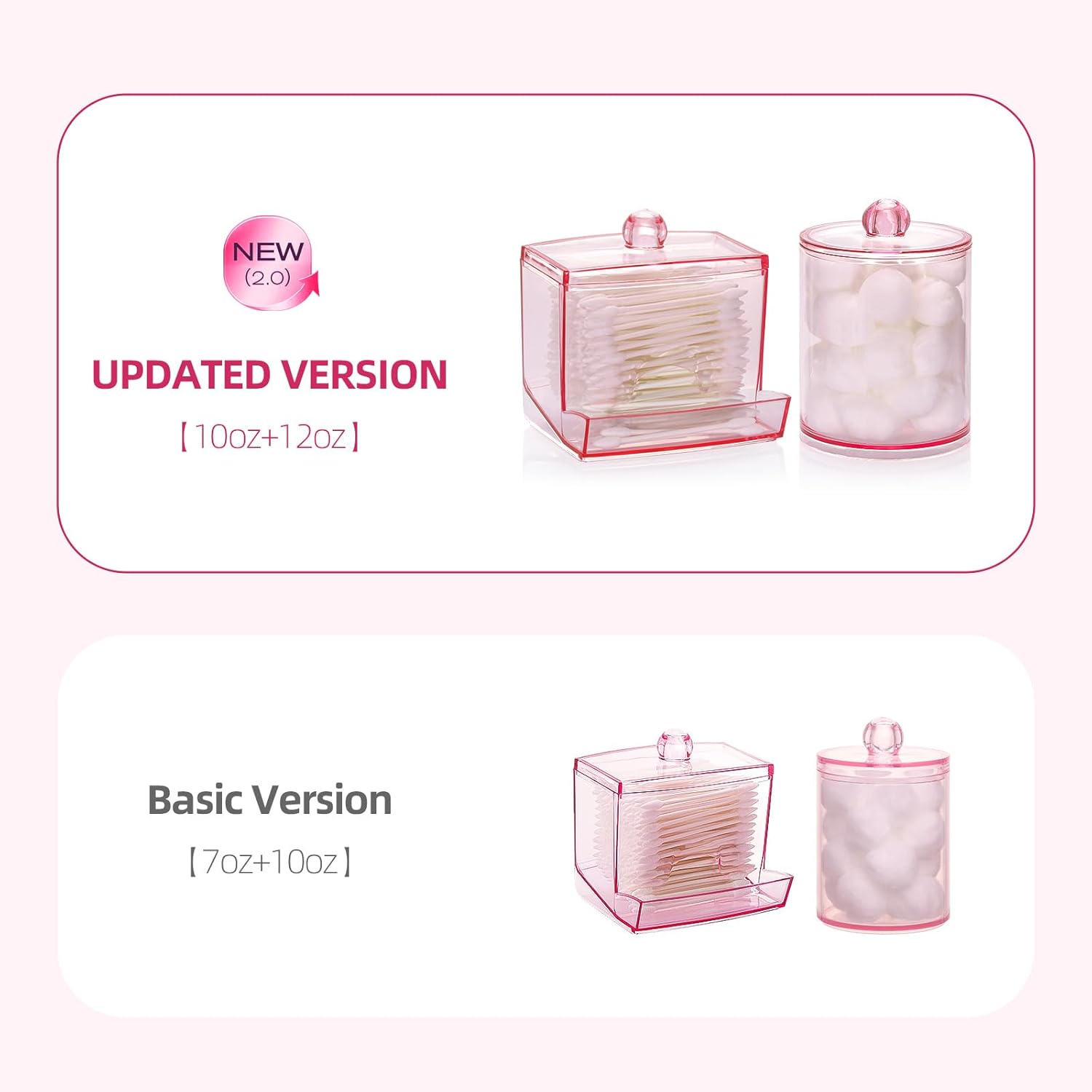 Tbestmax Cotton Swab Dispenser - Stylish Pink Apothecary Jar for Cotton Balls & Floss Picks | 10 oz