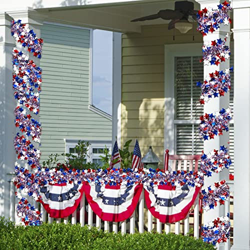 Red White and Blue Patriotic Tinsel Garland Decor (2 Pack, 66 Ft)