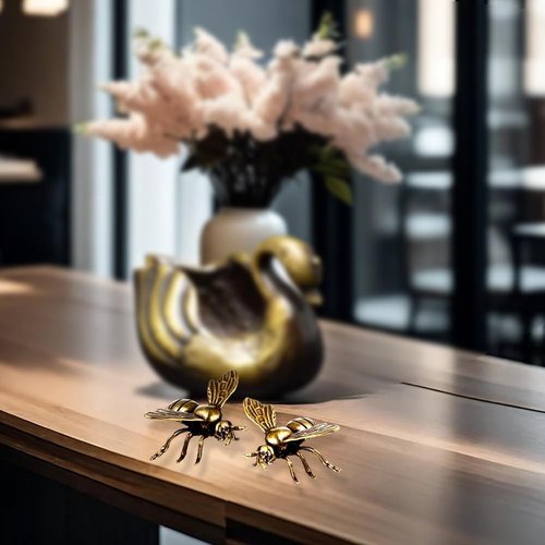 Gold Bee Figurines by [Brand Name] - Elegant Brass Insect Statues for Home Décor | 3-Piece Set