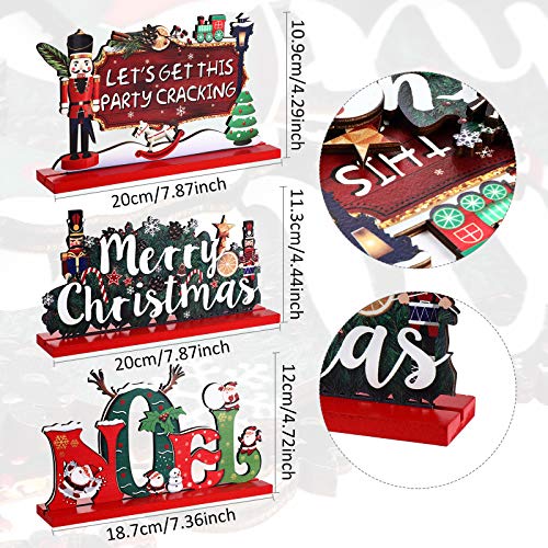 Christmas Wooden Table Decorations Set - Santa Nutcracker & Noel Sign Centerpiece