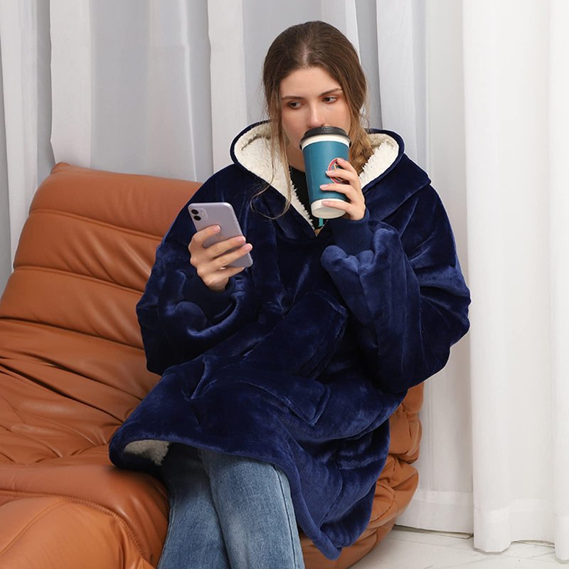 WOOLALA USB Heated Wearable Blanket, Oversied Lazy Hoodie with Large Heating Area on Back Cozy Sherpa Sweatshirt Therapy Heat Blacket with Hood…