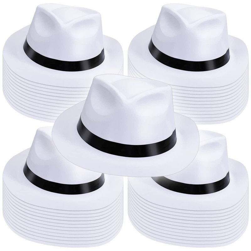 Xtinmee 48 Pack Gangster Hats for Men 1920s Bulk Plastic Gentlemen Costume Hats for Adults 1920s Party Accessories(Black)