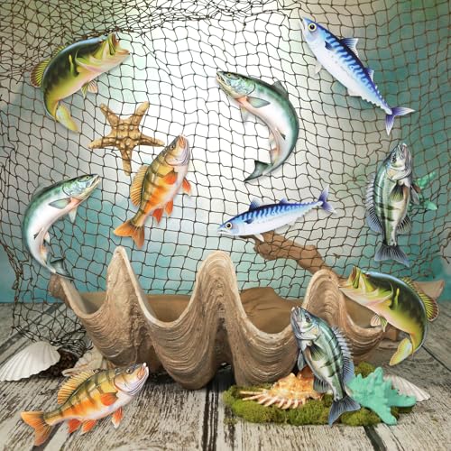 Fishing Party Decorations Set with Large Net and 10 Fish Cardboard Cutouts
