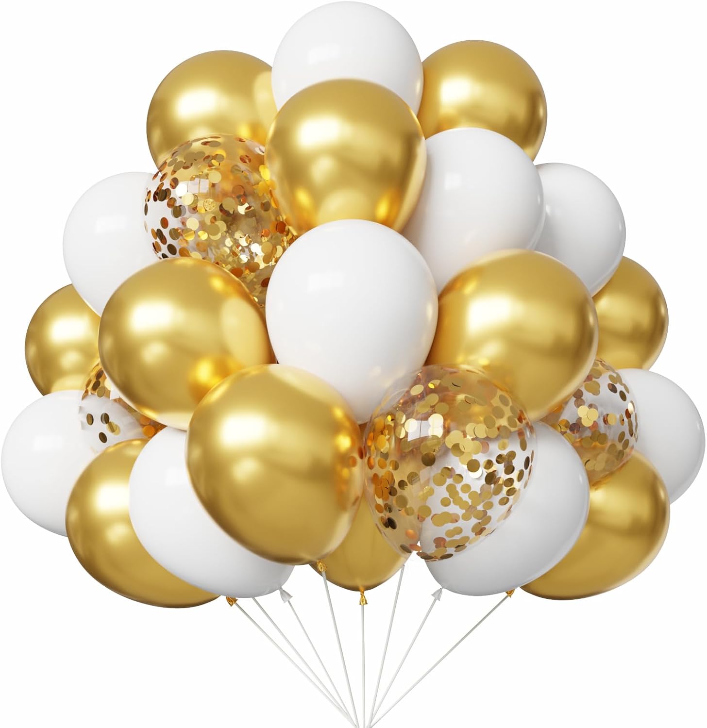 YMSZ Gold and White Confetti Balloons - 67pcs 12 Inch Latex Balloons for Party Decorations