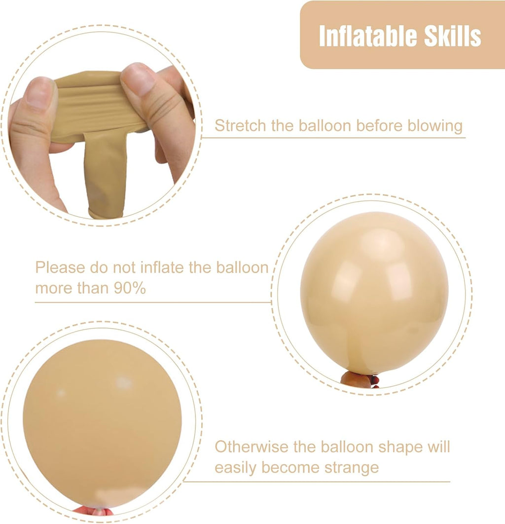 RUBFAC Vanilla Brown Beige Balloons - 129-Piece Neutral Boho Garland Kit for Weddings & Parties | 5-12 Inch Sizes