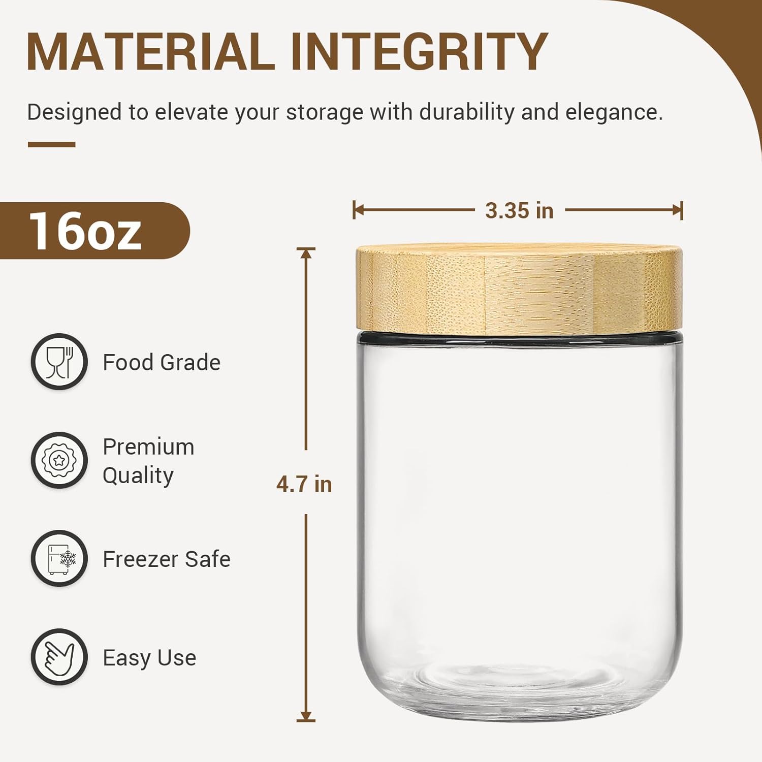 NETANY 16oz Glass Jars - Airtight Lids for Overnight Oats & Food Storage | 6-Pack Wide Mouth Containers