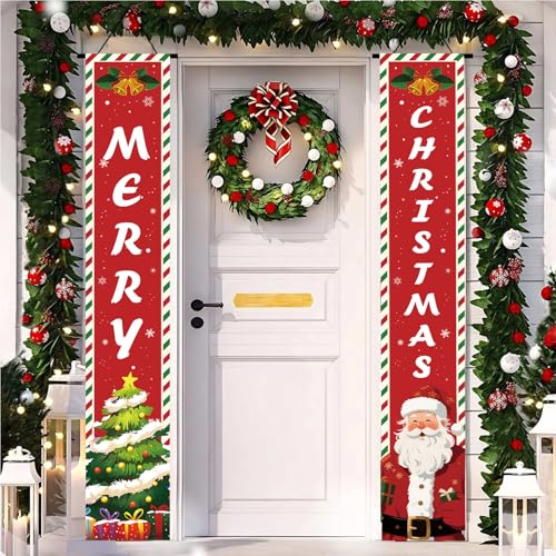 AEHHDL Christmas Porch Banner Set 72x12 in Red 01 – 2-Pack Outdoor Xmas Door Wall Decor