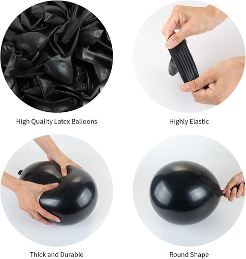 Black Balloons by [Brand Name] - 140-Piece Latex Party Balloon Set in 5-18 Inch Sizes for Birthdays & Holidays