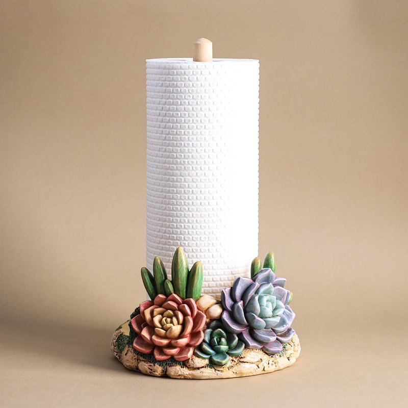 Colias Wing Cactus Pattern Paper Towel Holder Stand, Resin Cactus Crafts Display for Kitchen Countertop,Table Top Restaurant Cake Shop Dessert Shop