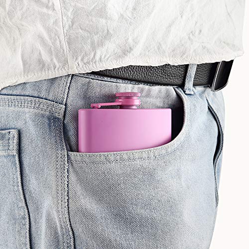 FYL Pink Matte Stainless Steel Hip Flask 8 Oz Leakproof with Funnel