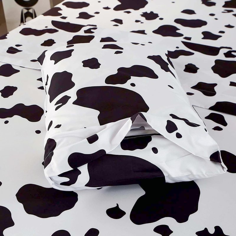 SDY 4PCS Bedding Sheets Set,Cow Print Twin Size,Lightweight Super Soft Deep Pocket Fitted Sheet & Cute Top Flat Sheet & 2 Pillowcases for Kids Boys Girls (Cow,Twin)