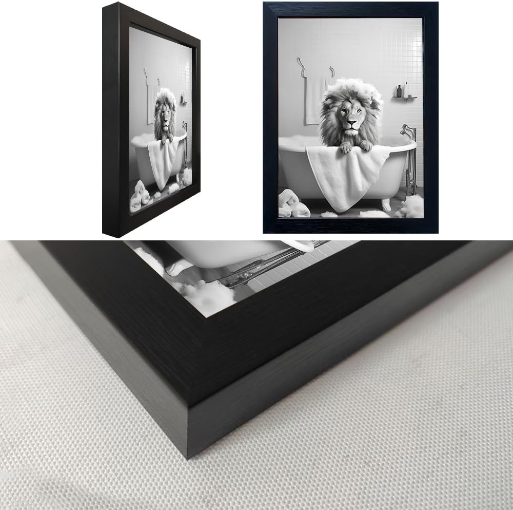 Regine Switzerland Black and White Lion Canvas Wall Art - Funny Bathroom Decor | Framed Animal Print